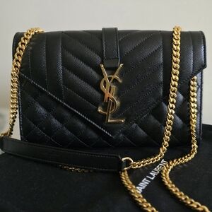 Saint Laurent Black Quilted Leather Crossbody with Gold Chain - SMALL